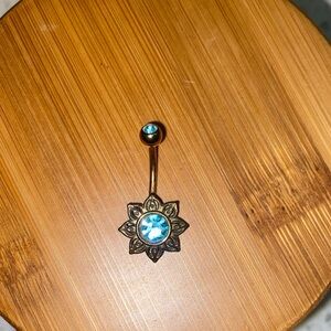 Gold and Blue Floral Belly Button Ring